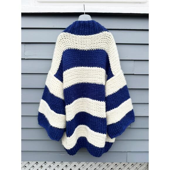 I LOVE MR. MITTENS Bell Sleeve Navy Cream Stripe Cardigan One Size - Picture 7 of 7